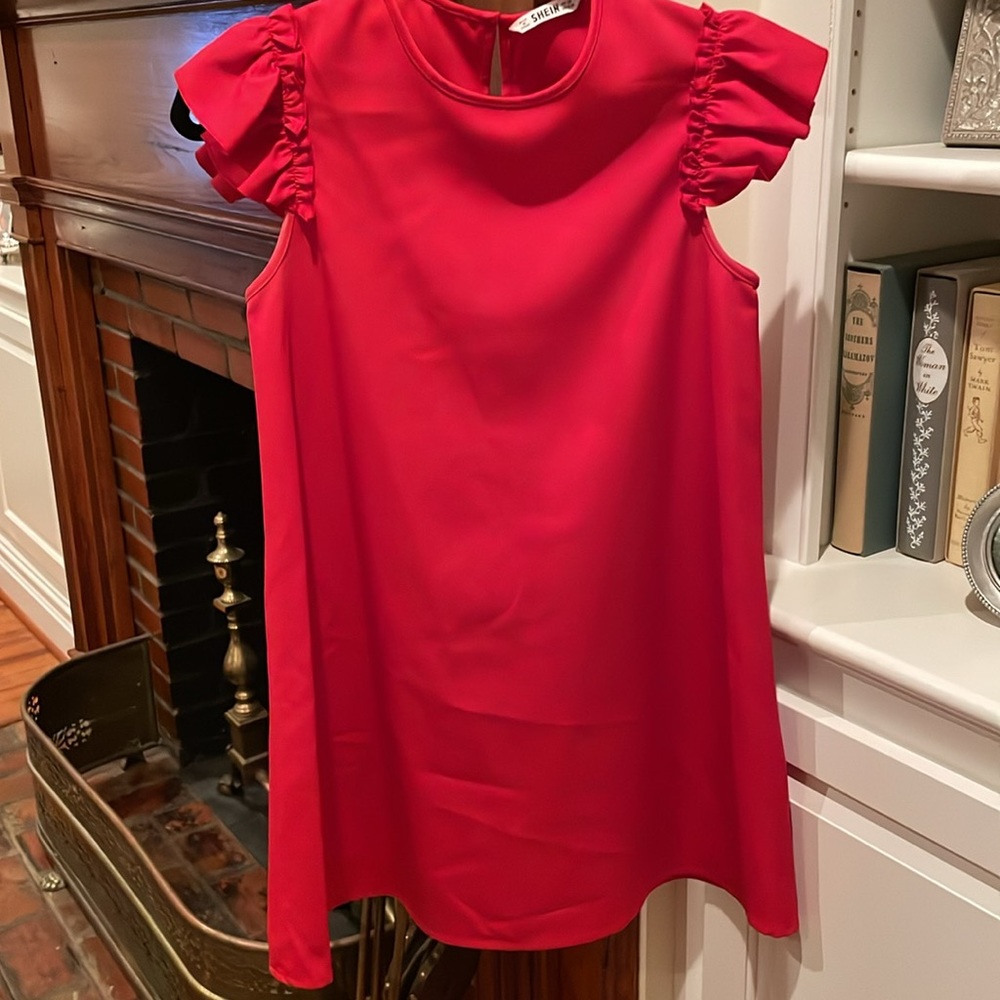 Red Sheath Dress; buttons at the top of the back; Size 13-14